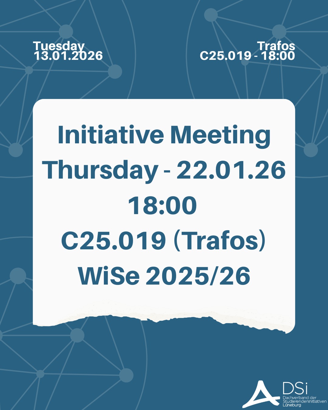 Dear initiatives, so that we can see each other again soon in the new year, the first general meeting of the year will take place on January 22, 2026. We look forward to seeing you at 6:00 p.m. in the Trafos (C25.019)! 🐈