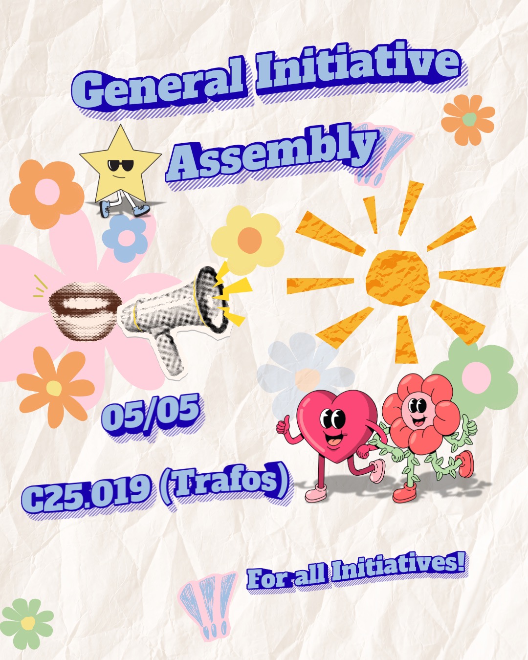 Dear initiatives, the semester has started a few weeks ago and we are looking forward to seeing you in this semesters first general assembly, which will take place on Mai 5th, 2026. We look forward to seeing you at 6:00 p.m. in the Trafos (C25.019)! 🐈